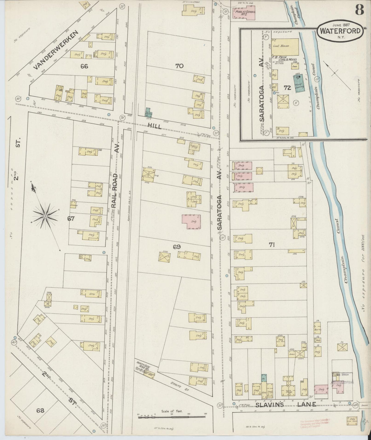 Sanborn Fire Insurance Map from Waterford, Saratoga County, New York (1887), Sheet #0008 - Historic Sanborn Fire Insurance Map Print, vintage old map wall art, antique decor, genealogy gift, New York New York map