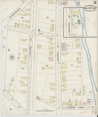 Sanborn Fire Insurance Map from Waterford, Saratoga County, New York (1887), Sheet #0008 - Historic Sanborn Fire Insurance Map Print, vintage old map wall art, antique decor, genealogy gift, New York New York map