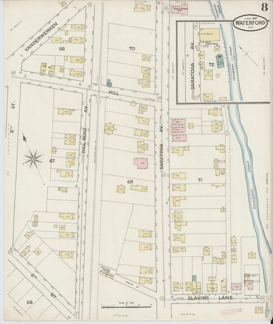 Sanborn Fire Insurance Map from Waterford, Saratoga County, New York (1887), Sheet #0008 - Historic Sanborn Fire Insurance Map Print, vintage old map wall art, antique decor, genealogy gift, New York New York map