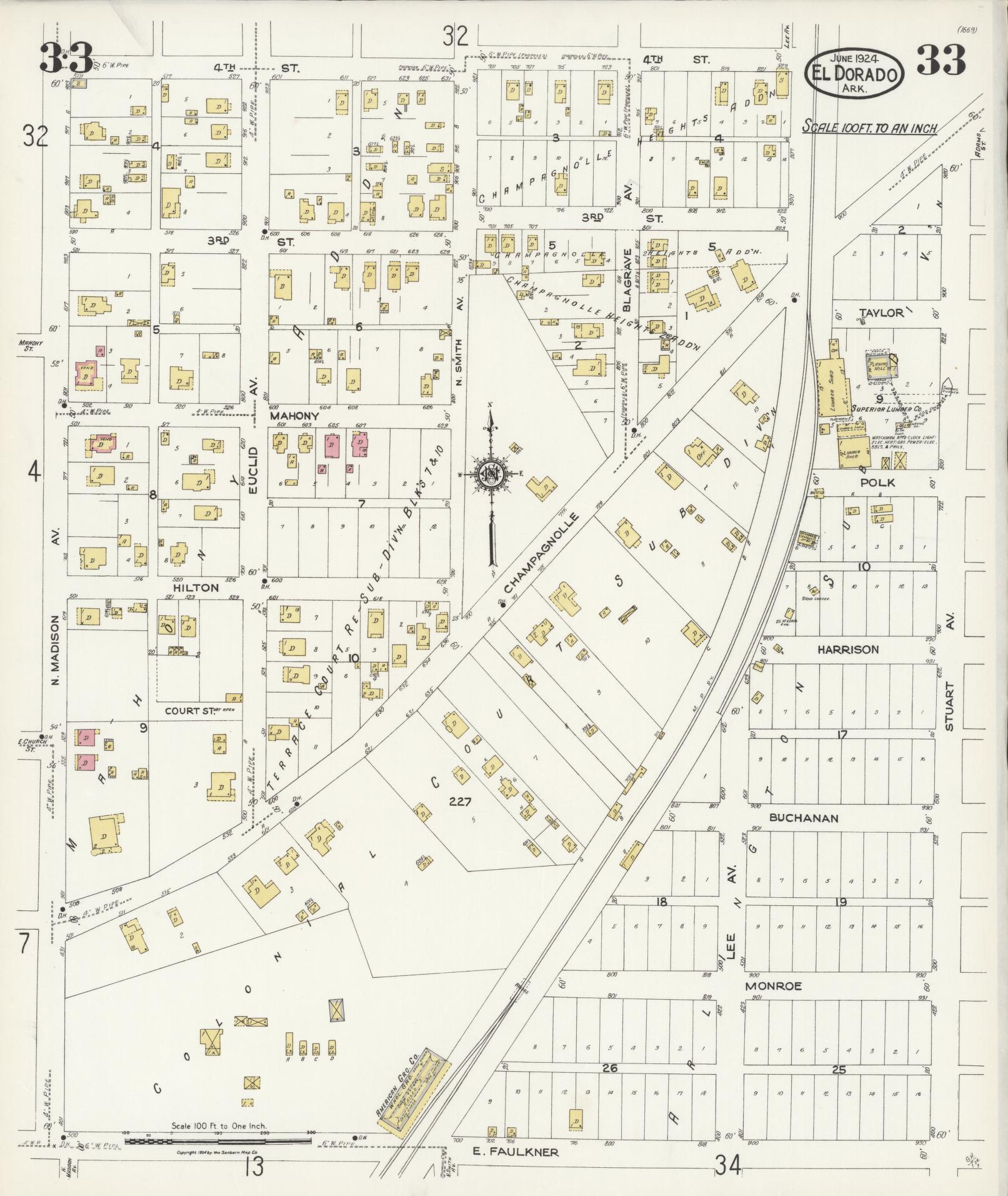 Sanborn Fire Insurance Map from El Dorado, Union County, Arkansas (1924), Sheet #0033 - Historic Sanborn Fire Insurance Map Print, vintage old map wall art, antique decor, genealogy gift, Arkansas Arkansas map