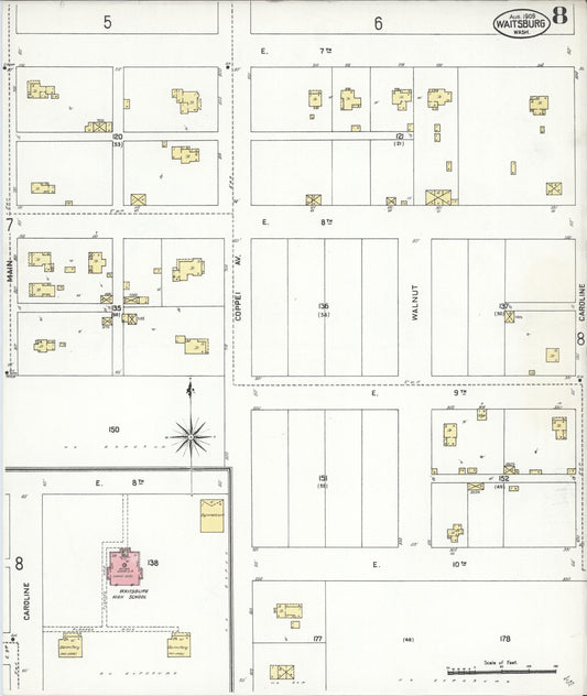 Sanborn Fire Insurance Map from Waitsburg, Walla Walla County, Washington (1909), Sheet #0008 - Historic Sanborn Fire Insurance Map Print, vintage old map wall art, antique decor, genealogy gift, Washington Washington map