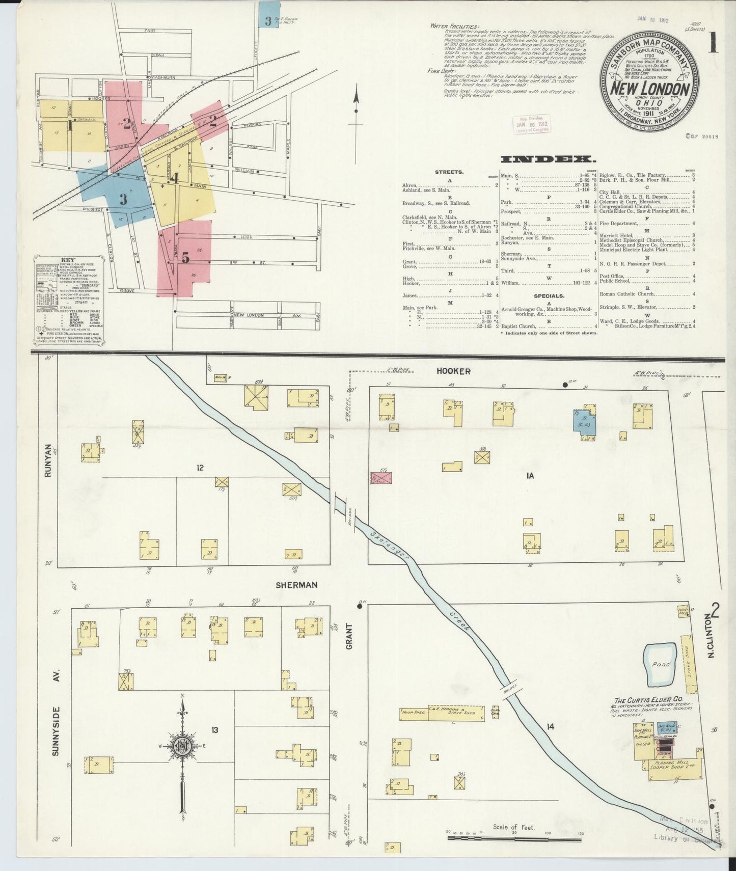 Sanborn Fire Insurance Map from New London, Huron County, Ohio (1911), Sheet #0001 - Historic Sanborn Fire Insurance Map Print, vintage old map wall art, antique decor, genealogy gift, Ohio Ohio map