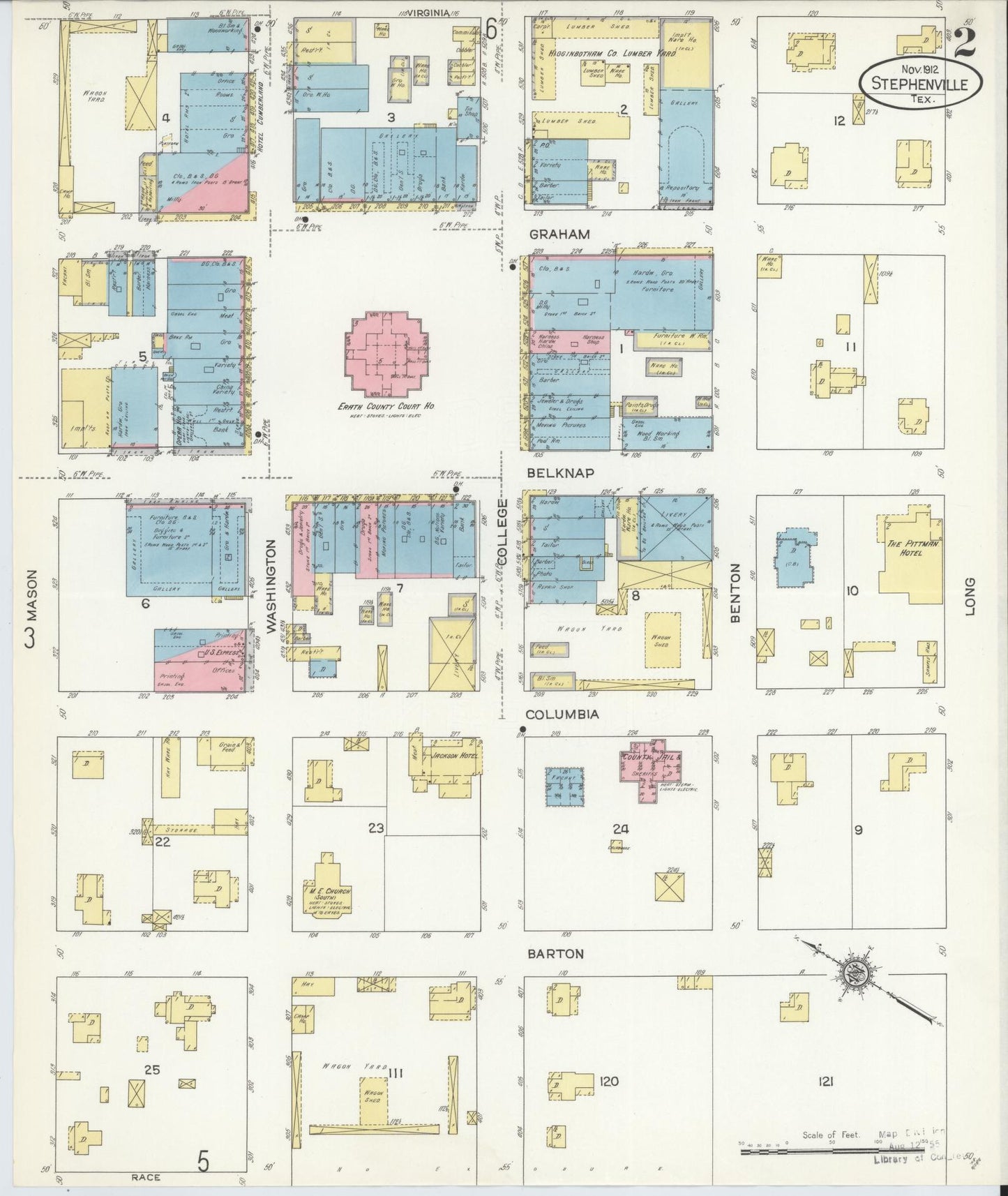 Sanborn Fire Insurance Map from Stephenville, Erath County, Texas (1912), Sheet #0002 - Complete Map Set gallery image, historic Sanborn map, vintage wall art, Texas Texas