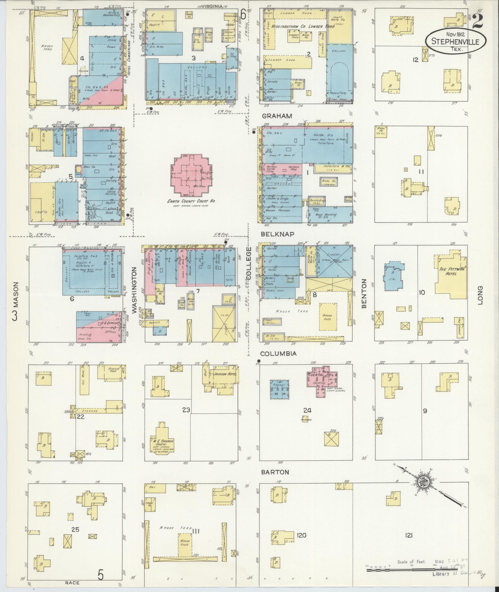 Sanborn Fire Insurance Map from Stephenville, Erath County, Texas (1912), Sheet #0002 - Complete Map Set gallery image, historic Sanborn map, vintage wall art, Texas Texas