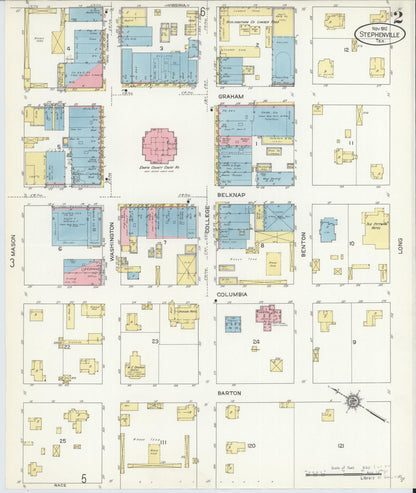 Sanborn Fire Insurance Map from Stephenville, Erath County, Texas (1912), Sheet #0002 - Complete Map Set gallery image, historic Sanborn map, vintage wall art, Texas Texas