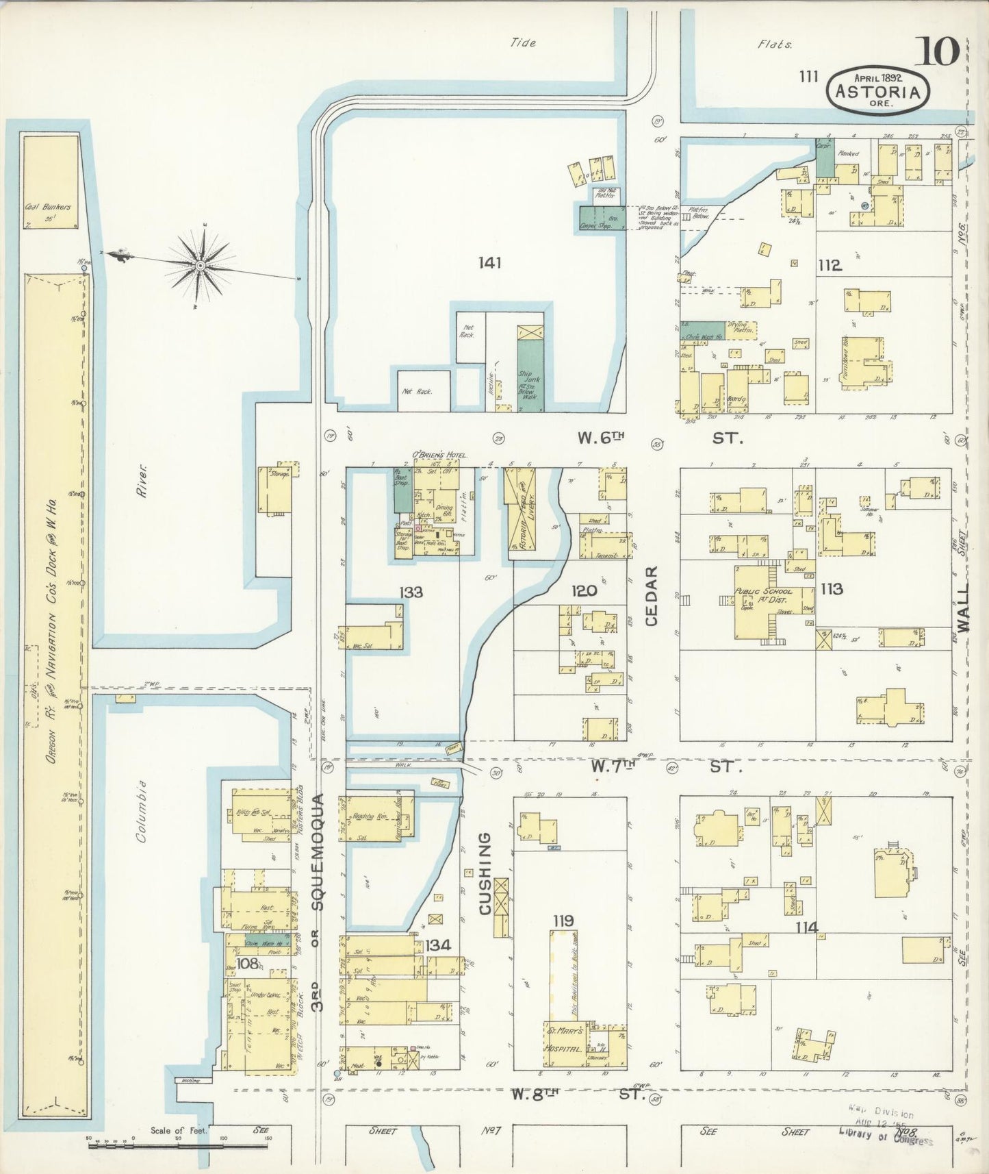 Sanborn Fire Insurance Map from Astoria, Clatsop County, Oregon (1892), Sheet #0010 - Complete Map Set gallery image, historic Sanborn map, vintage wall art, Oregon Oregon