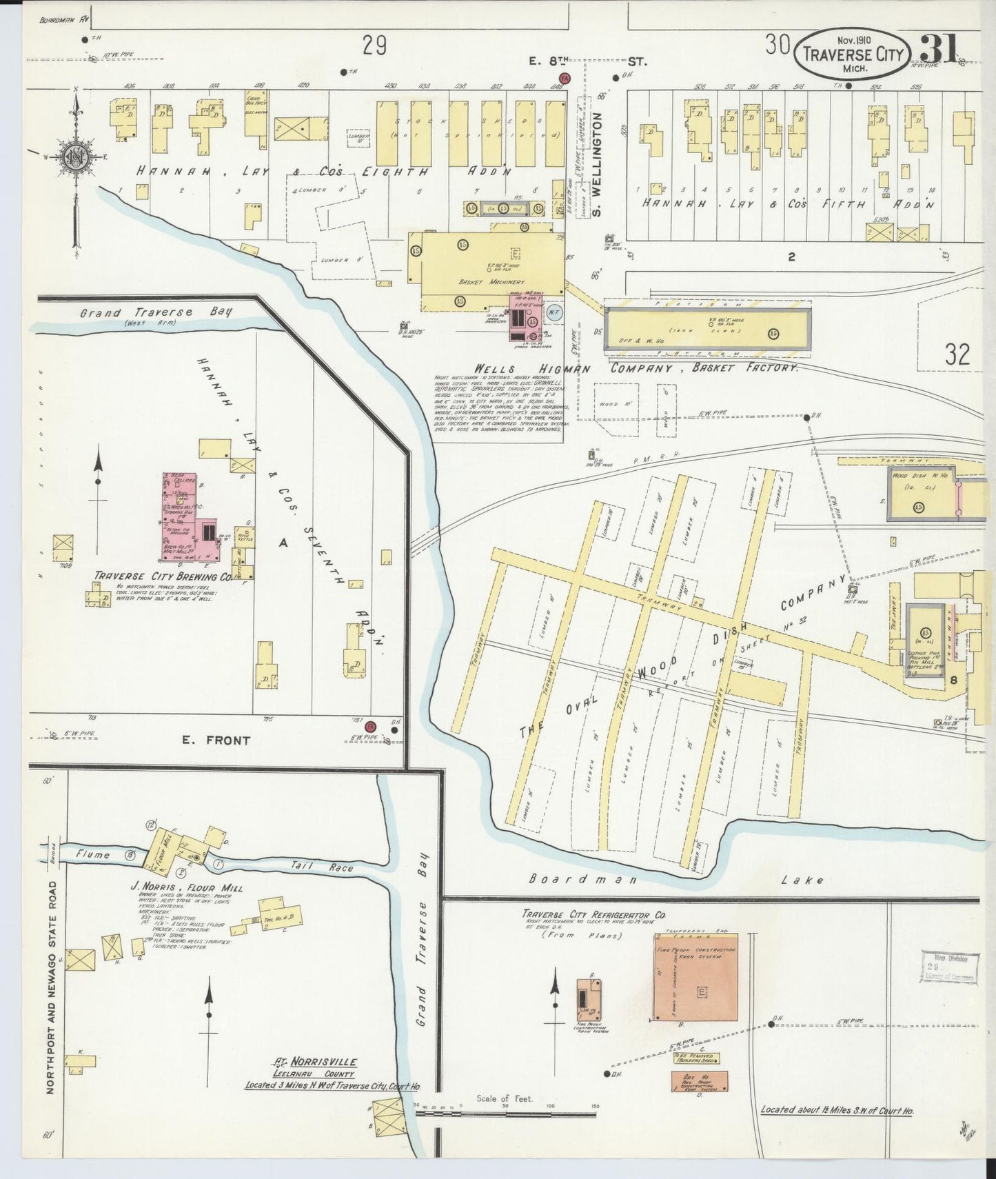 Sanborn Fire Insurance Map from Traverse City, Grand Traverse County, Michigan (1910), Sheet #0031 - Historic Sanborn Fire Insurance Map Print, vintage old map wall art, antique decor, genealogy gift, Michigan Michigan map