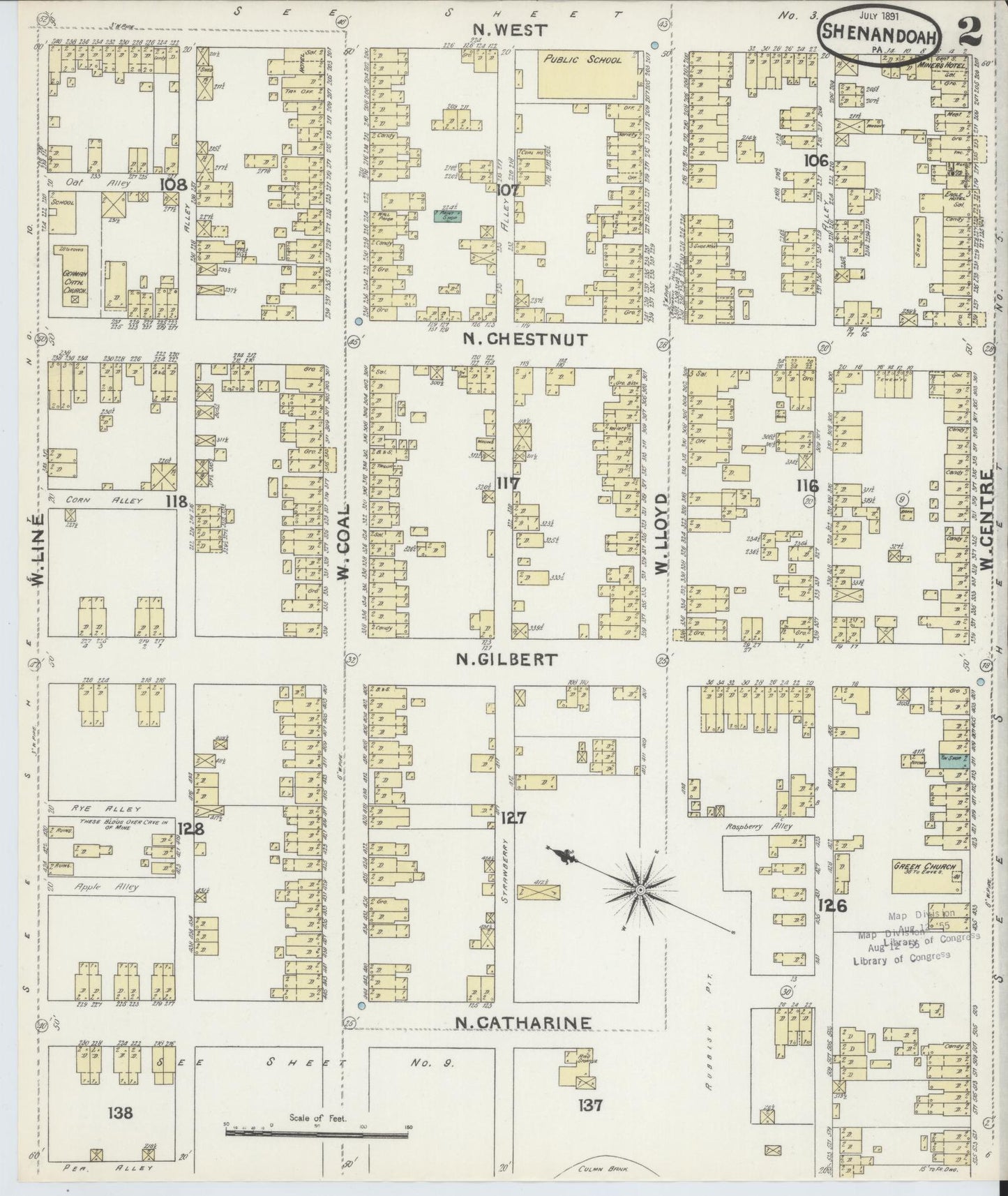 Sanborn Fire Insurance Map from Shenandoah, Schuylkill County, Pennsylvania (1891), Sheet #0002 - Complete Map Set gallery image, historic Sanborn map, vintage wall art, Pennsylvania Pennsylvania