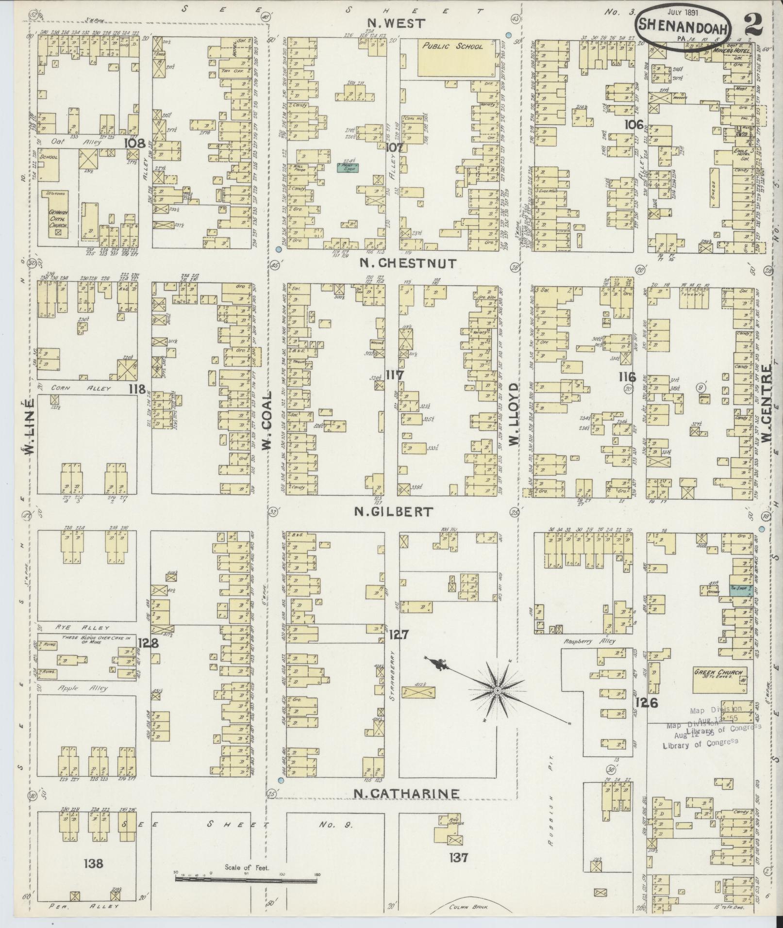 Sanborn Fire Insurance Map from Shenandoah, Schuylkill County, Pennsylvania (1891), Sheet #0002 - Complete Map Set gallery image, historic Sanborn map, vintage wall art, Pennsylvania Pennsylvania
