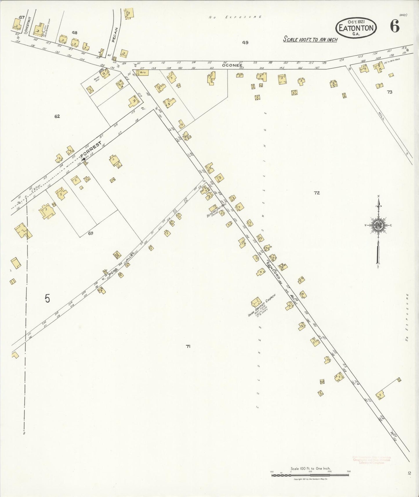 Sanborn Fire Insurance Map from Eatonton, Putnam County, Georgia (1921), Sheet #0006 - Historic Sanborn Fire Insurance Map Print, vintage old map wall art, antique decor, genealogy gift, Georgia Georgia map