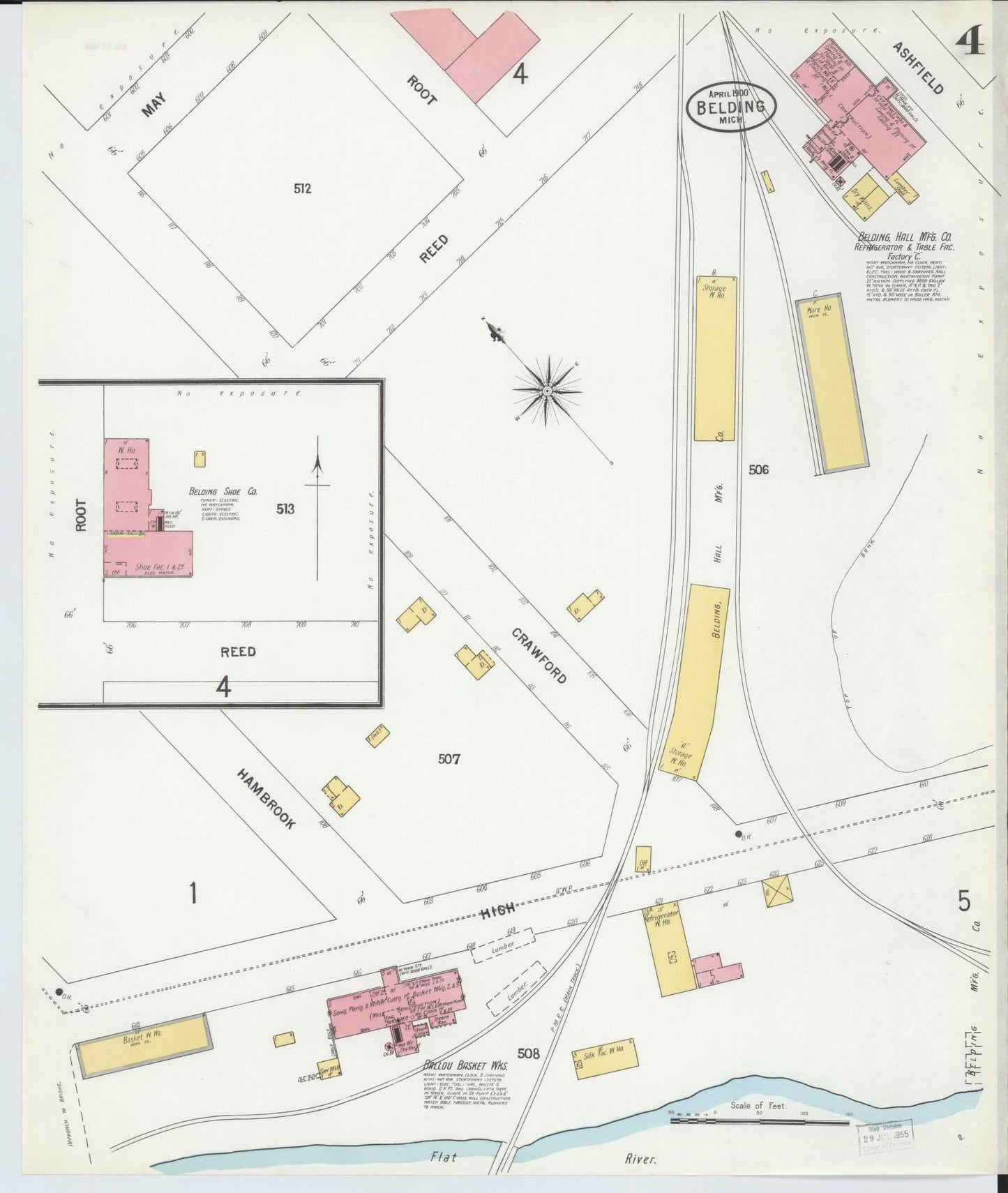 Sanborn Fire Insurance Map from Belding, Ionia County, Michigan (1900), Sheet #0004 - Complete Map Set gallery image, historic Sanborn map, vintage wall art, Michigan Michigan