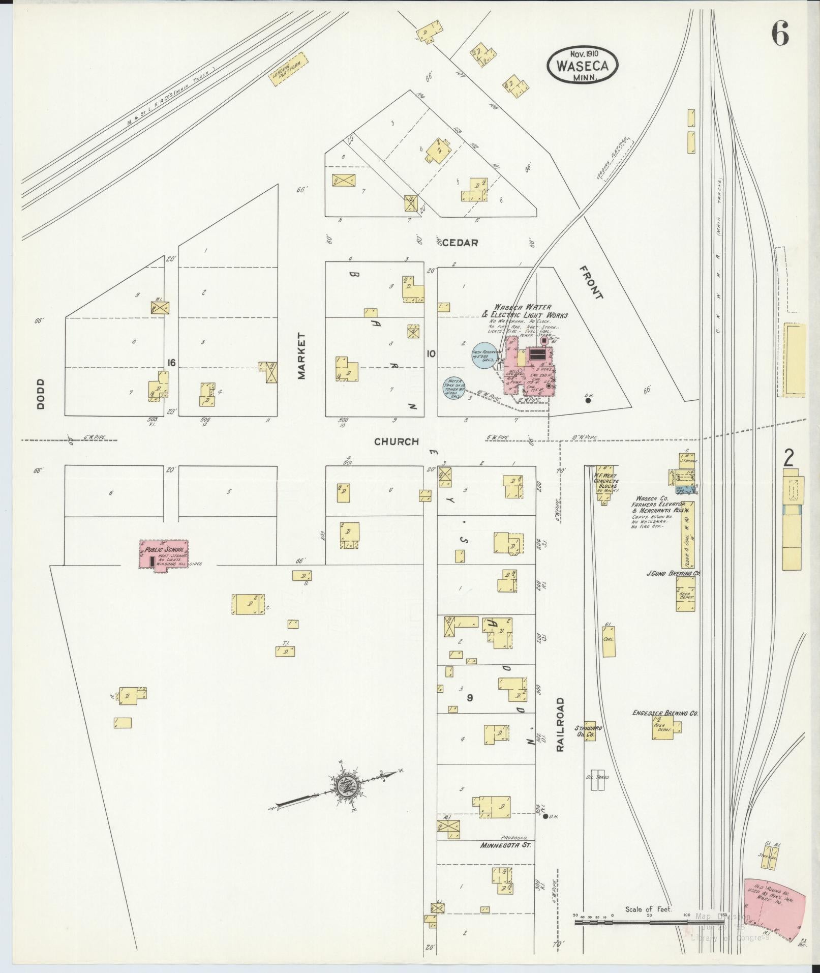 Sanborn Fire Insurance Map from Waseca, Waseca County, Minnesota (1910), Sheet #0006 - Historic Sanborn Fire Insurance Map Print, vintage old map wall art, antique decor, genealogy gift, Minnesota Minnesota map