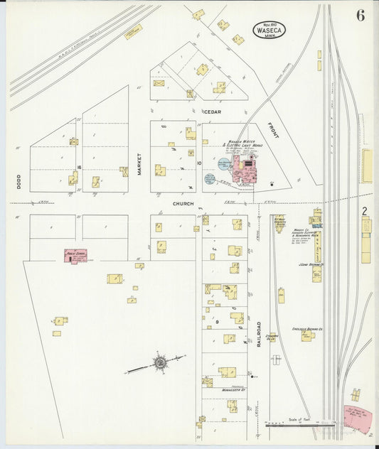 Sanborn Fire Insurance Map from Waseca, Waseca County, Minnesota (1910), Sheet #0006 - Historic Sanborn Fire Insurance Map Print, vintage old map wall art, antique decor, genealogy gift, Minnesota Minnesota map