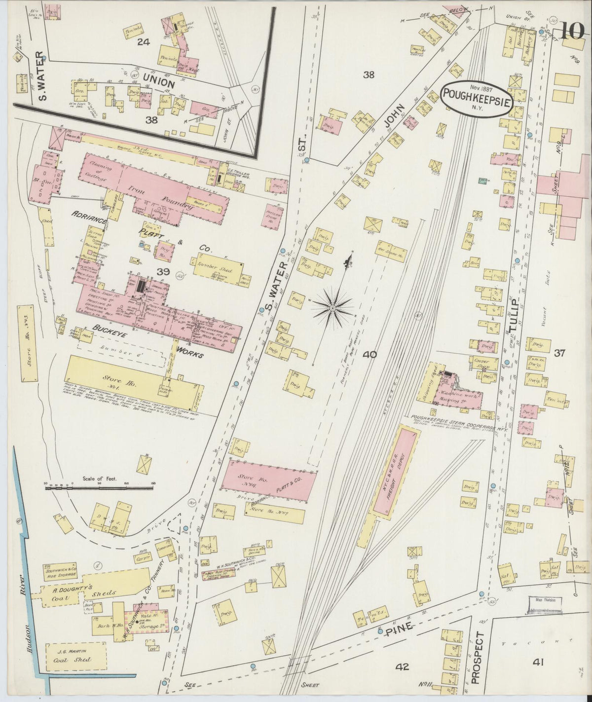 Sanborn Fire Insurance Map from Poughkeepsie, Dutchess County, New York (1887), Sheet #0010 - Complete Map Set gallery image, historic Sanborn map, vintage wall art, New York New York