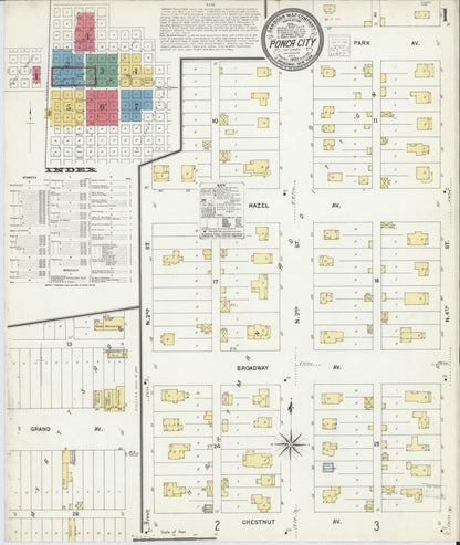 Sanborn Fire Insurance Map from Ponca City, Kay County, Oklahoma (1907), Sheet #0001 - Complete Map Set gallery image, historic Sanborn map, vintage wall art, Oklahoma Oklahoma