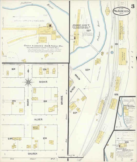 Sanborn Fire Insurance Map from Palouse City, Whitman County, Washington (1891), Sheet #0003 - Historic Sanborn Fire Insurance Map Print, vintage old map wall art, antique decor, genealogy gift, Washington Washington map
