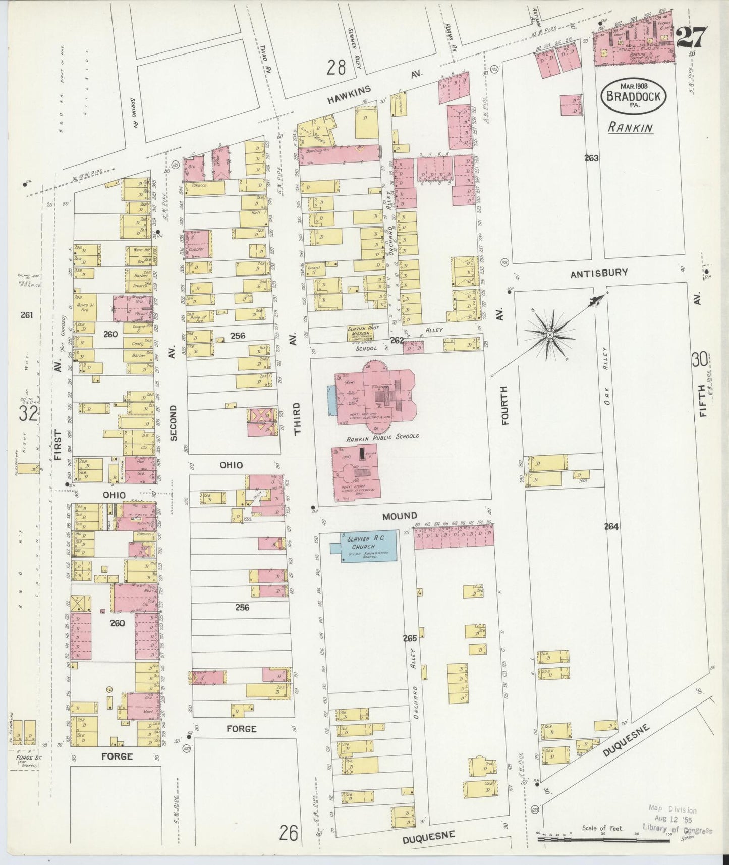 Sanborn Fire Insurance Map from Braddock, Allegheny County, Pennsylvania (1908), Sheet #0027 - Historic Sanborn Fire Insurance Map Print, vintage old map wall art, antique decor, genealogy gift, Pennsylvania Pennsylvania map