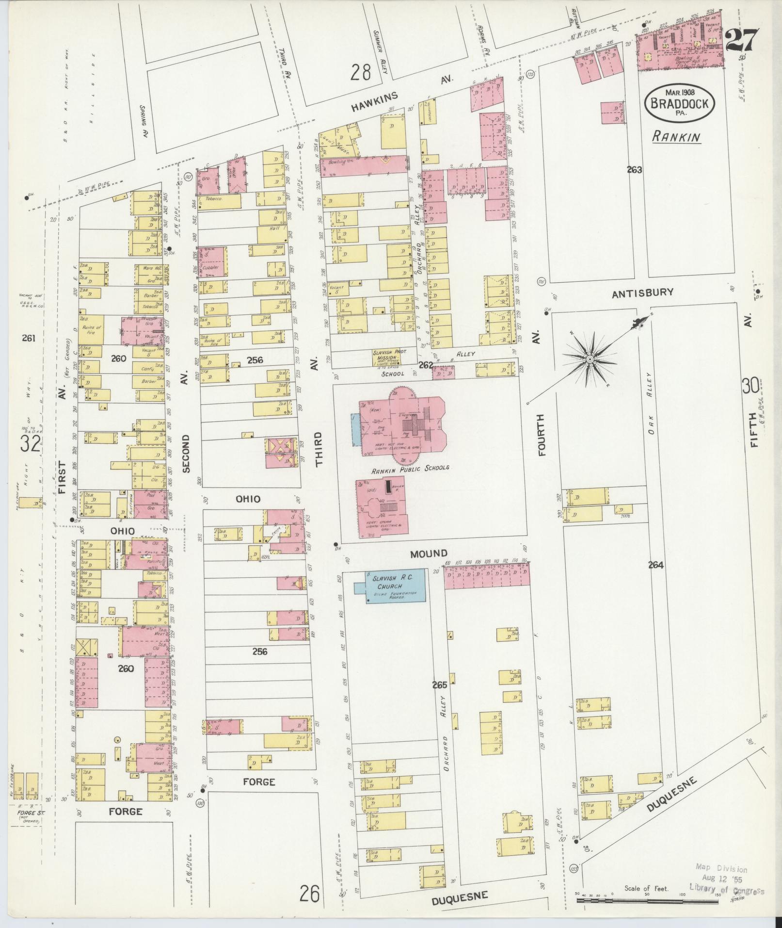 Sanborn Fire Insurance Map from Braddock, Allegheny County, Pennsylvania (1908), Sheet #0027 - Historic Sanborn Fire Insurance Map Print, vintage old map wall art, antique decor, genealogy gift, Pennsylvania Pennsylvania map