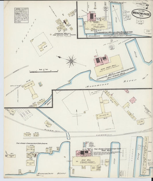Sanborn Fire Insurance Map from Menominee, Menominee County, Michigan (1884), Sheet #0007 - Historic Sanborn Fire Insurance Map Print, vintage old map wall art, antique decor, genealogy gift, Michigan Michigan map
