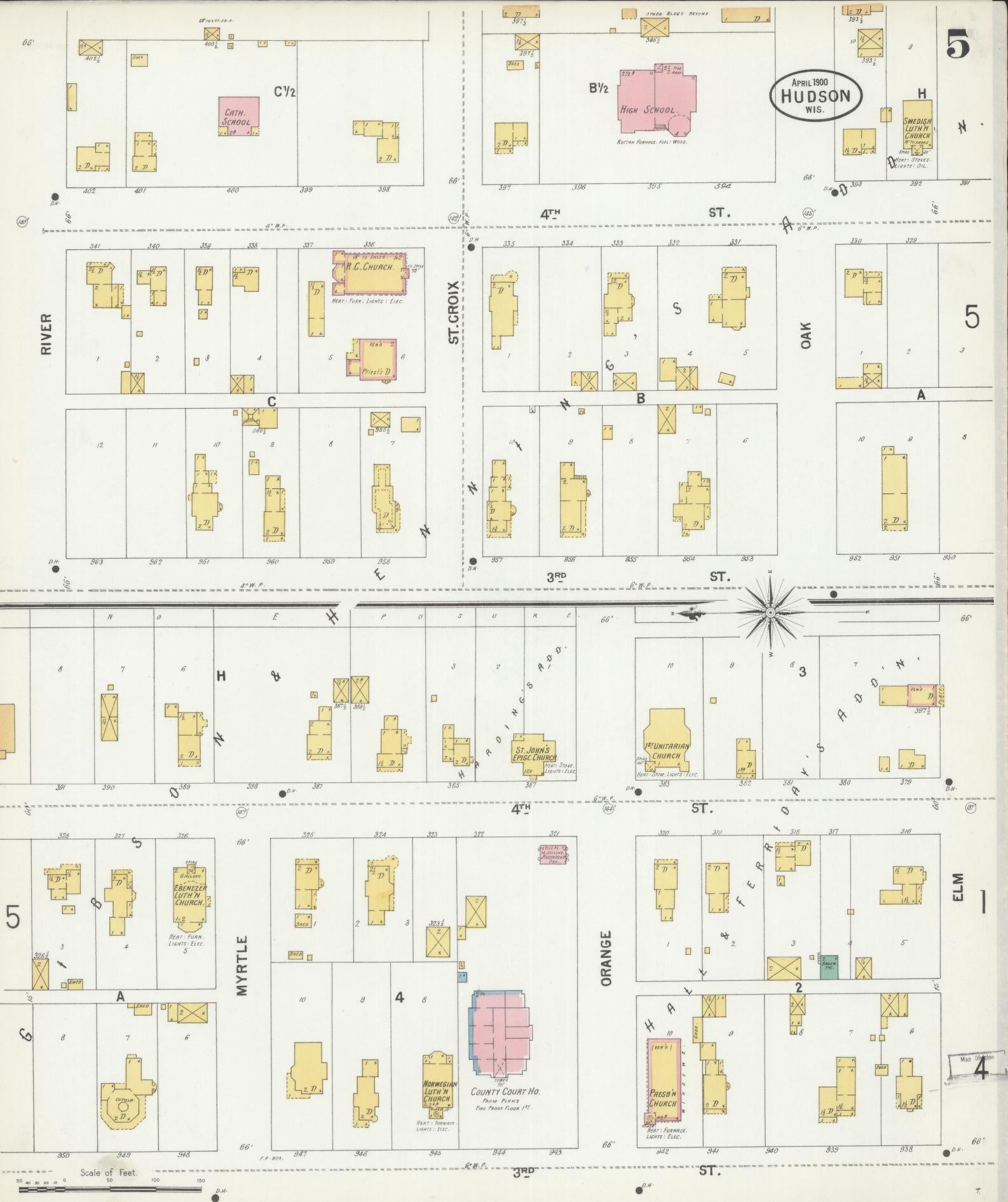 Sanborn Fire Insurance Map from Hudson, St. Croix County, Wisconsin (1900), Sheet #0005 - Complete Map Set gallery image, historic Sanborn map, vintage wall art, Wisconsin Wisconsin
