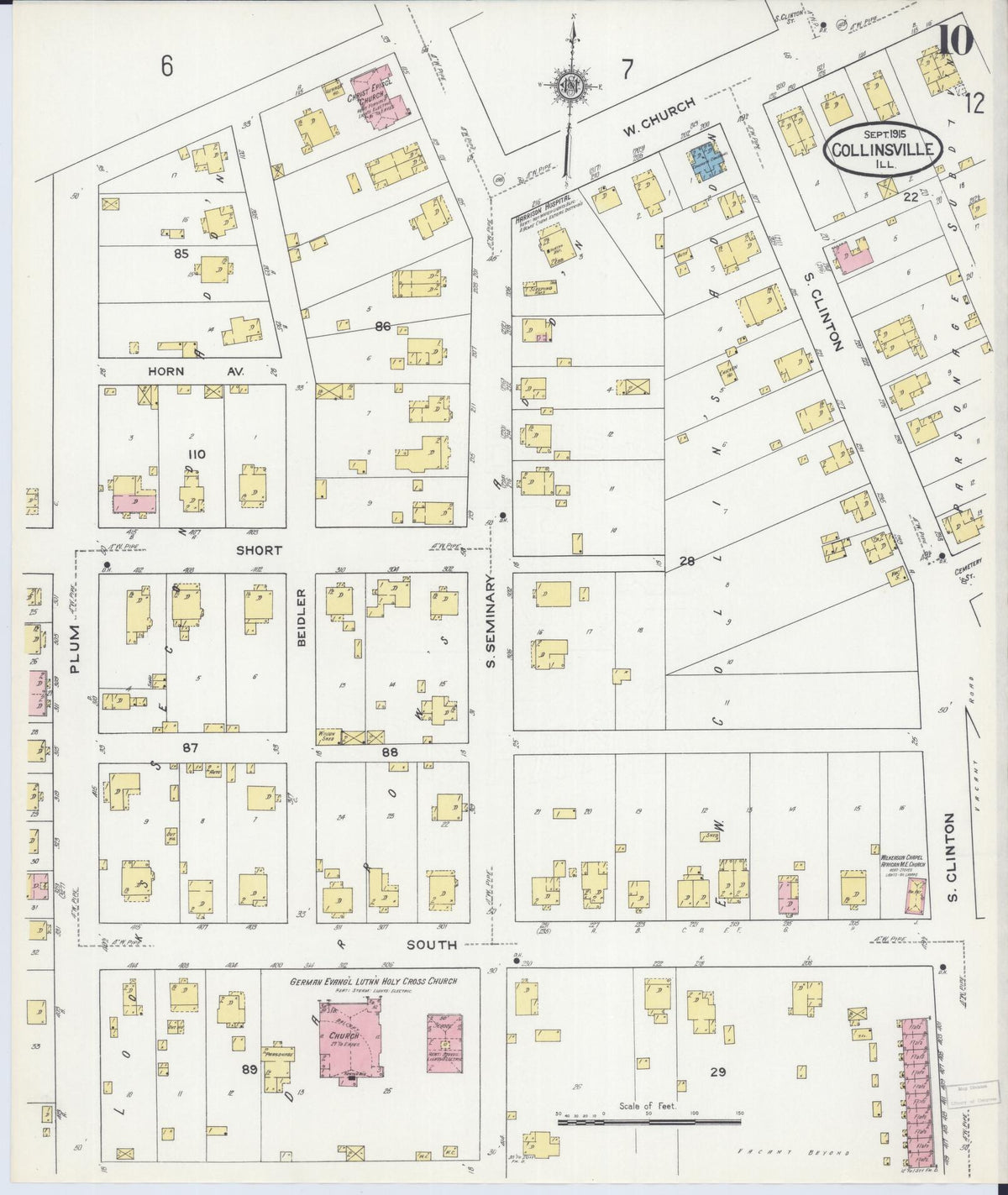 Sanborn Fire Insurance Map from Collinsville, Madison County, Illinois (1915), Sheet #0010 - Historic Sanborn Fire Insurance Map Print, vintage old map wall art, antique decor, genealogy gift, Illinois Illinois map