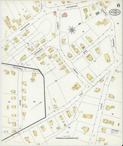 Sanborn Fire Insurance Map from Warren, Worcester County, Massachusetts (1906), Sheet #0006 - Complete Map Set gallery image, historic Sanborn map, vintage wall art, Massachusetts Massachusetts