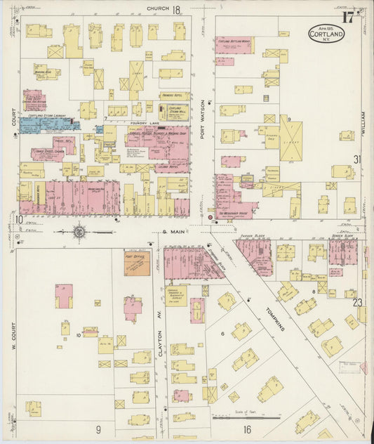 Sanborn Fire Insurance Map from Cortland, Cortland County, New York (1915), Sheet #0017 - Historic Sanborn Fire Insurance Map Print, vintage old map wall art, antique decor, genealogy gift, New York New York map