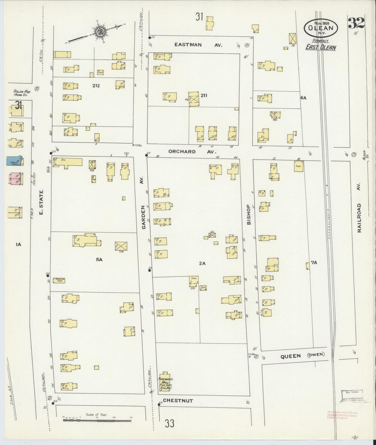 Sanborn Fire Insurance Map from Olean, Cattaraugus County, New York (1909), Sheet #0032 - Complete Map Set gallery image, historic Sanborn map, vintage wall art, New York New York