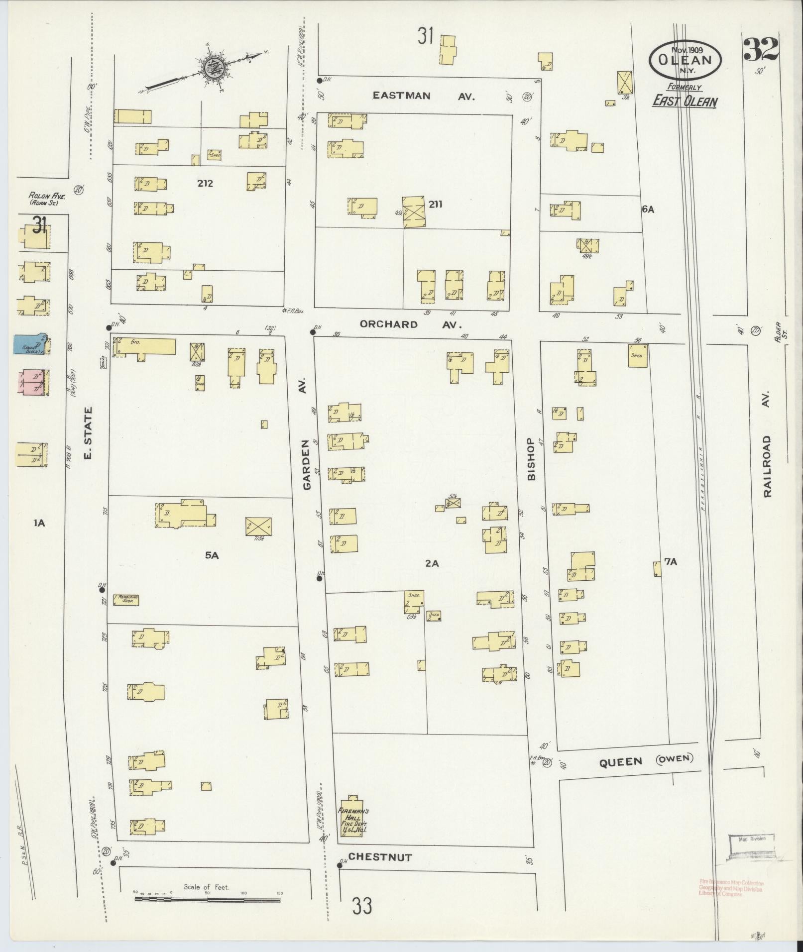 Sanborn Fire Insurance Map from Olean, Cattaraugus County, New York (1909), Sheet #0032 - Complete Map Set gallery image, historic Sanborn map, vintage wall art, New York New York