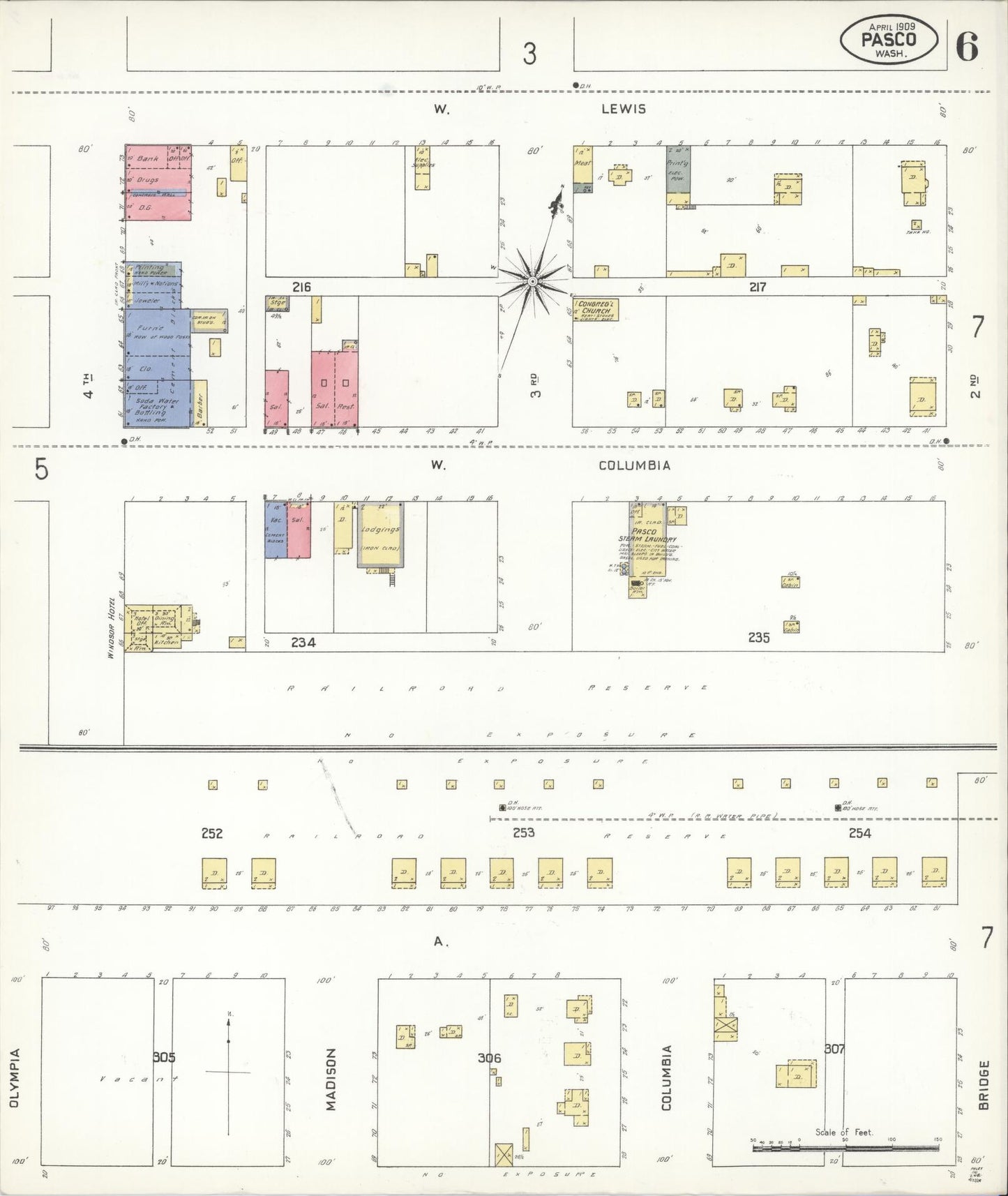 Sanborn Fire Insurance Map from Pasco, Franklin County, Washington (1909), Sheet #0006 - Complete Map Set gallery image, historic Sanborn map, vintage wall art, Washington Washington
