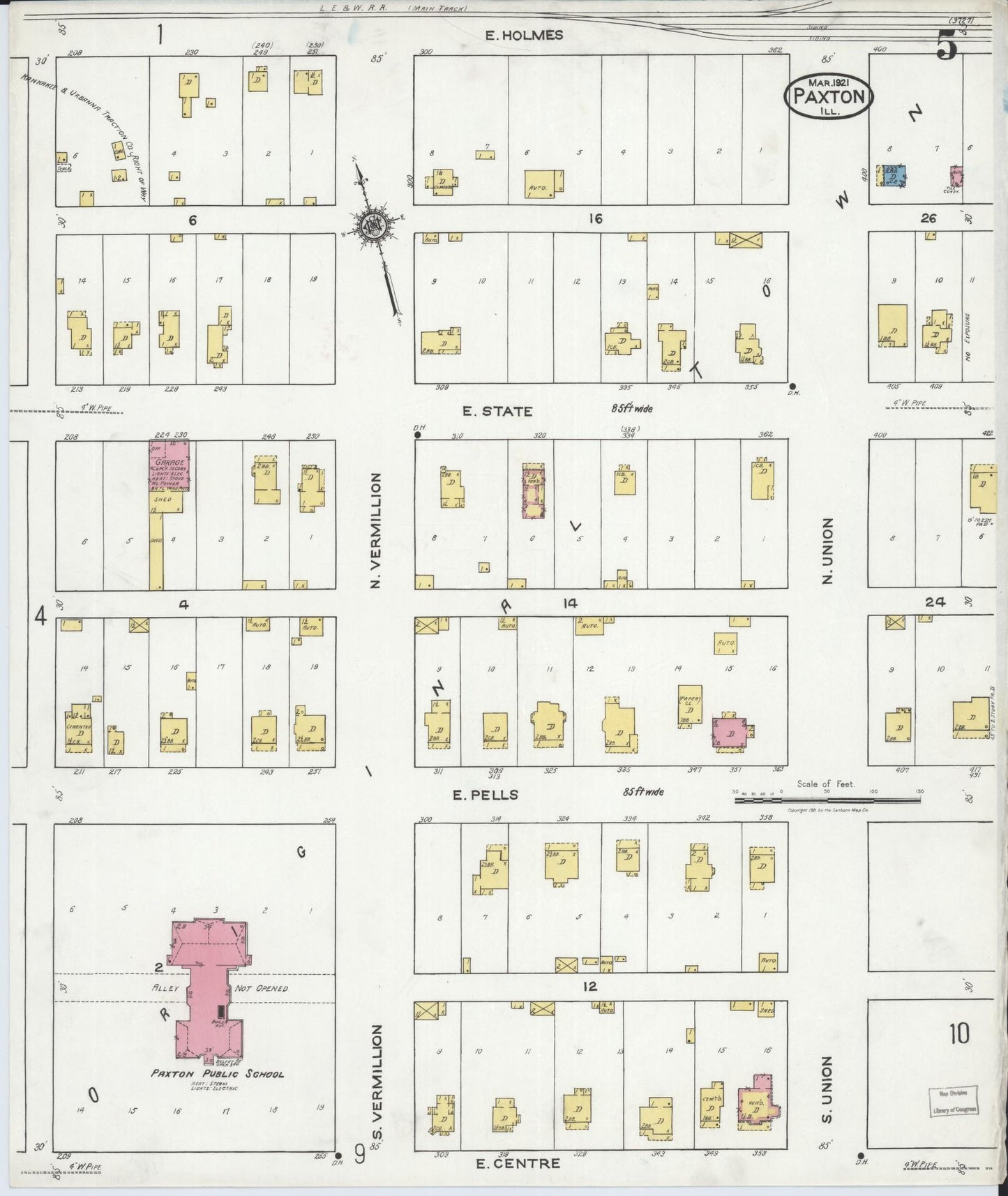 Sanborn Fire Insurance Map from Paxton, Ford County, Illinois (1921), Sheet #0005 - Complete Map Set gallery image, historic Sanborn map, vintage wall art, Illinois Illinois