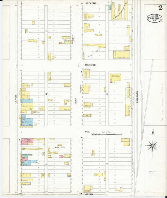 Sanborn Fire Insurance Map from Carlsbad, Eddy County, New Mexico (1900), Sheet #0002 - Historic Sanborn Fire Insurance Map Print, vintage old map wall art, antique decor, genealogy gift, New Mexico New Mexico map