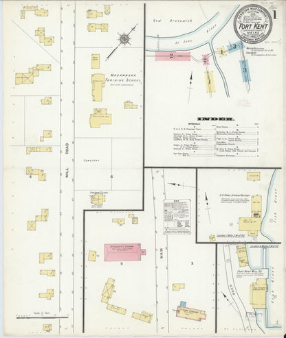 Sanborn Fire Insurance Map from Fort Kent, Aroostook County, Maine (1912), Sheet #0001 - Complete Map Set gallery image, historic Sanborn map, vintage wall art, Maine Maine