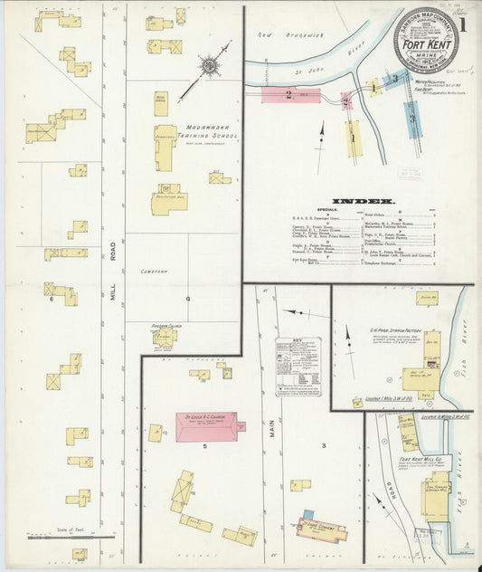 Sanborn Fire Insurance Map from Fort Kent, Aroostook County, Maine (1912), Sheet #0001 - Complete Map Set gallery image, historic Sanborn map, vintage wall art, Maine Maine