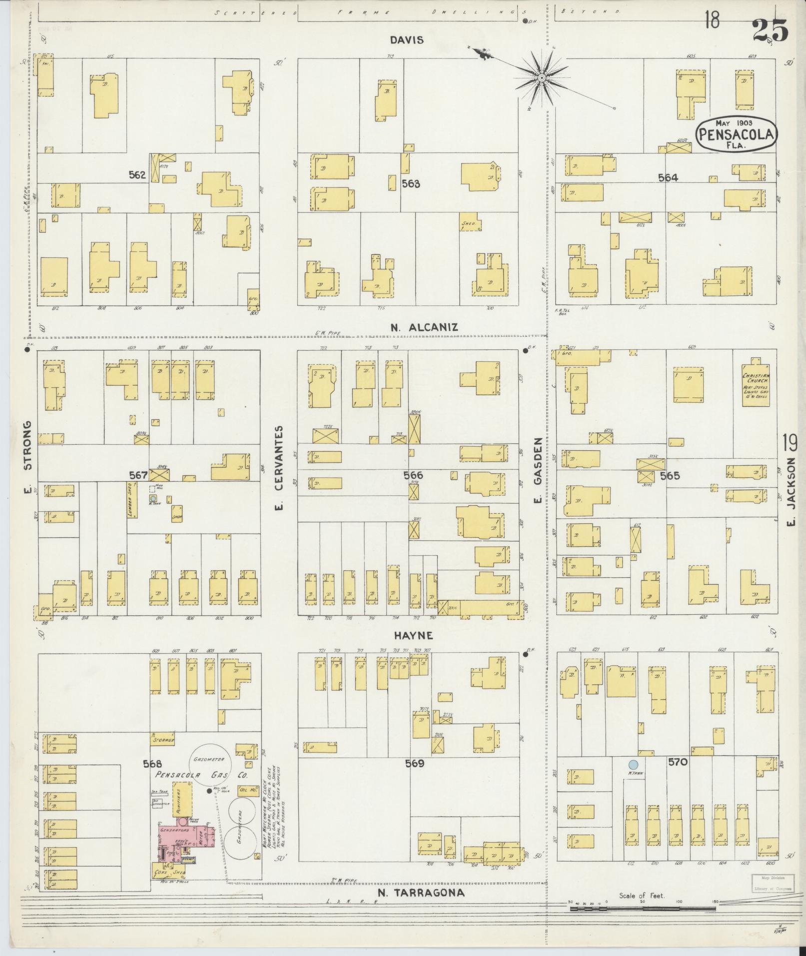 Sanborn Fire Insurance Map from Pensacola, Escambia County, Florida (1903), Sheet #0025 - Complete Map Set gallery image, historic Sanborn map, vintage wall art, Florida Florida