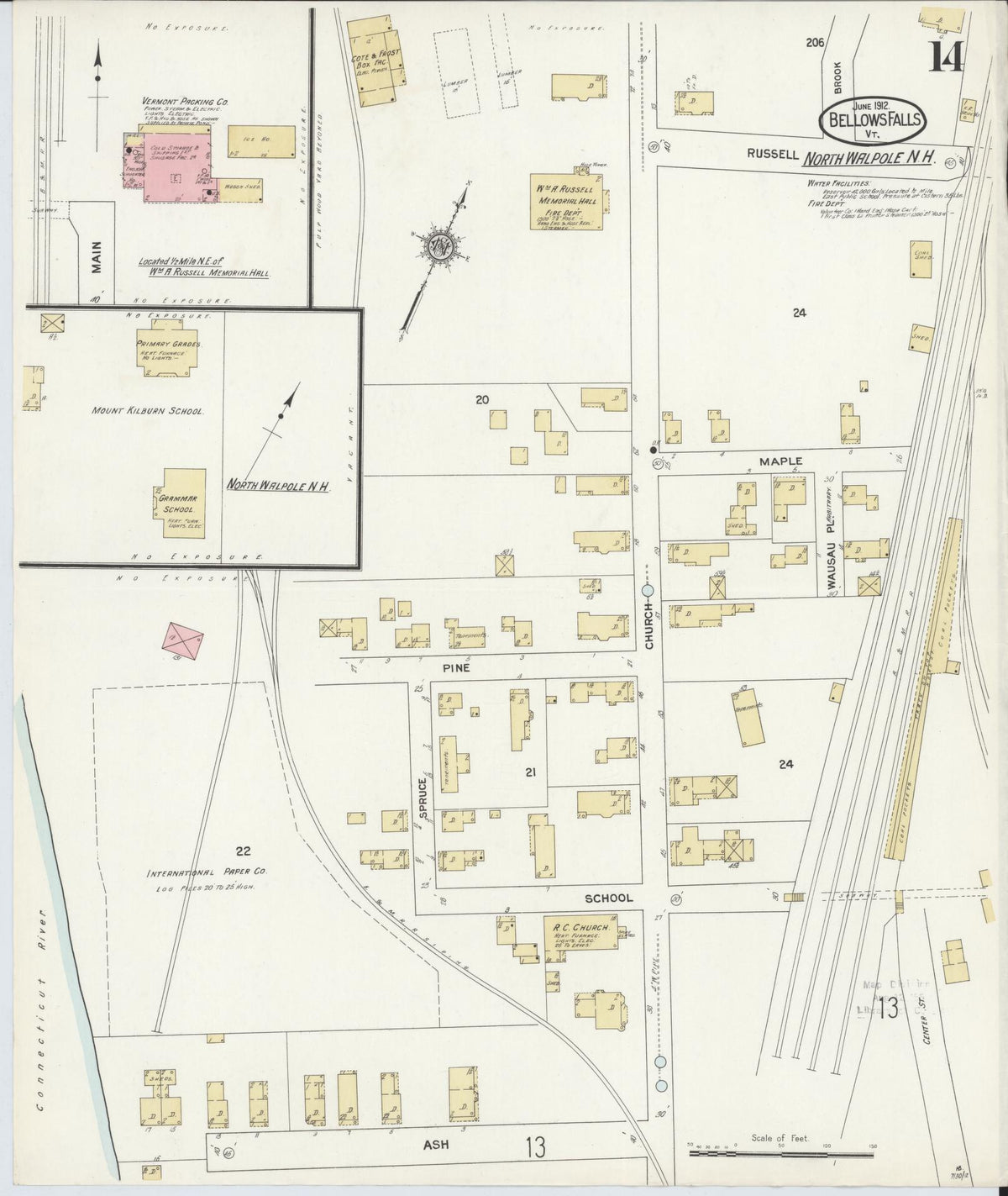 Sanborn Fire Insurance Map from Bellows Falls, Windham County, Vermont (1912), Sheet #0014 - Complete Map Set gallery image, historic Sanborn map, vintage wall art, Vermont Vermont