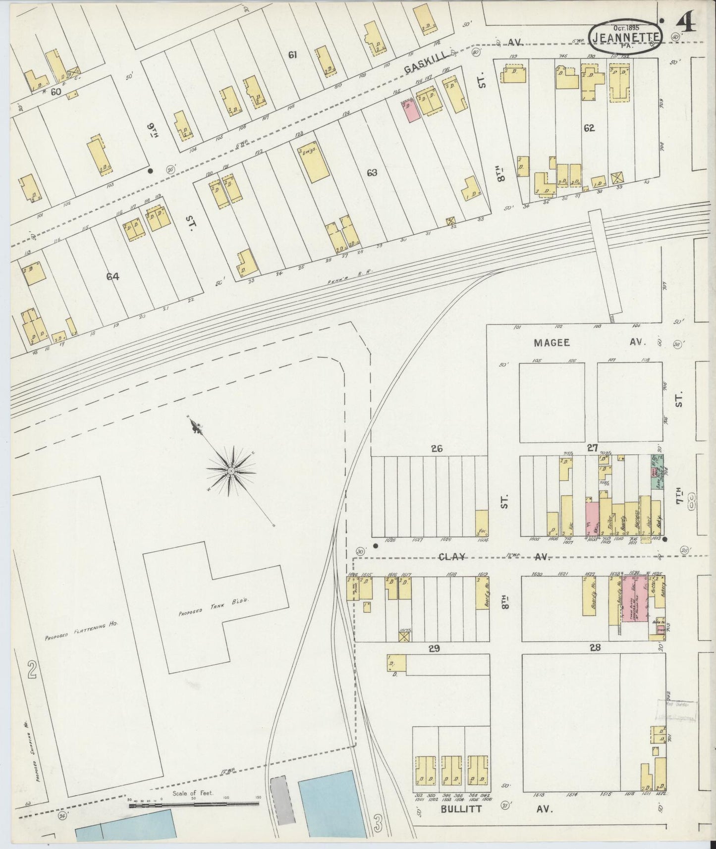 Sanborn Fire Insurance Map from Jeannette, Westmoreland County, Pennsylvania (1895), Sheet #0004 - Complete Map Set gallery image, historic Sanborn map, vintage wall art, Pennsylvania Pennsylvania