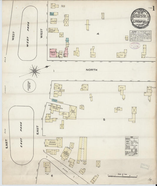 Sanborn Fire Insurance Map from Litchfield, Litchfield County, Connecticut (1884), Sheet #0001 - Historic Sanborn Fire Insurance Map Print, vintage old map wall art, antique decor, genealogy gift, Connecticut Connecticut map