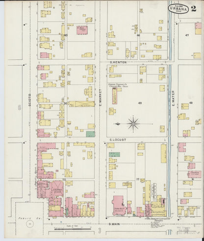 Sanborn Fire Insurance Map from Urbana, Champaign County, Ohio (1895), Sheet #0002 - Complete Map Set gallery image, historic Sanborn map, vintage wall art, Ohio Ohio