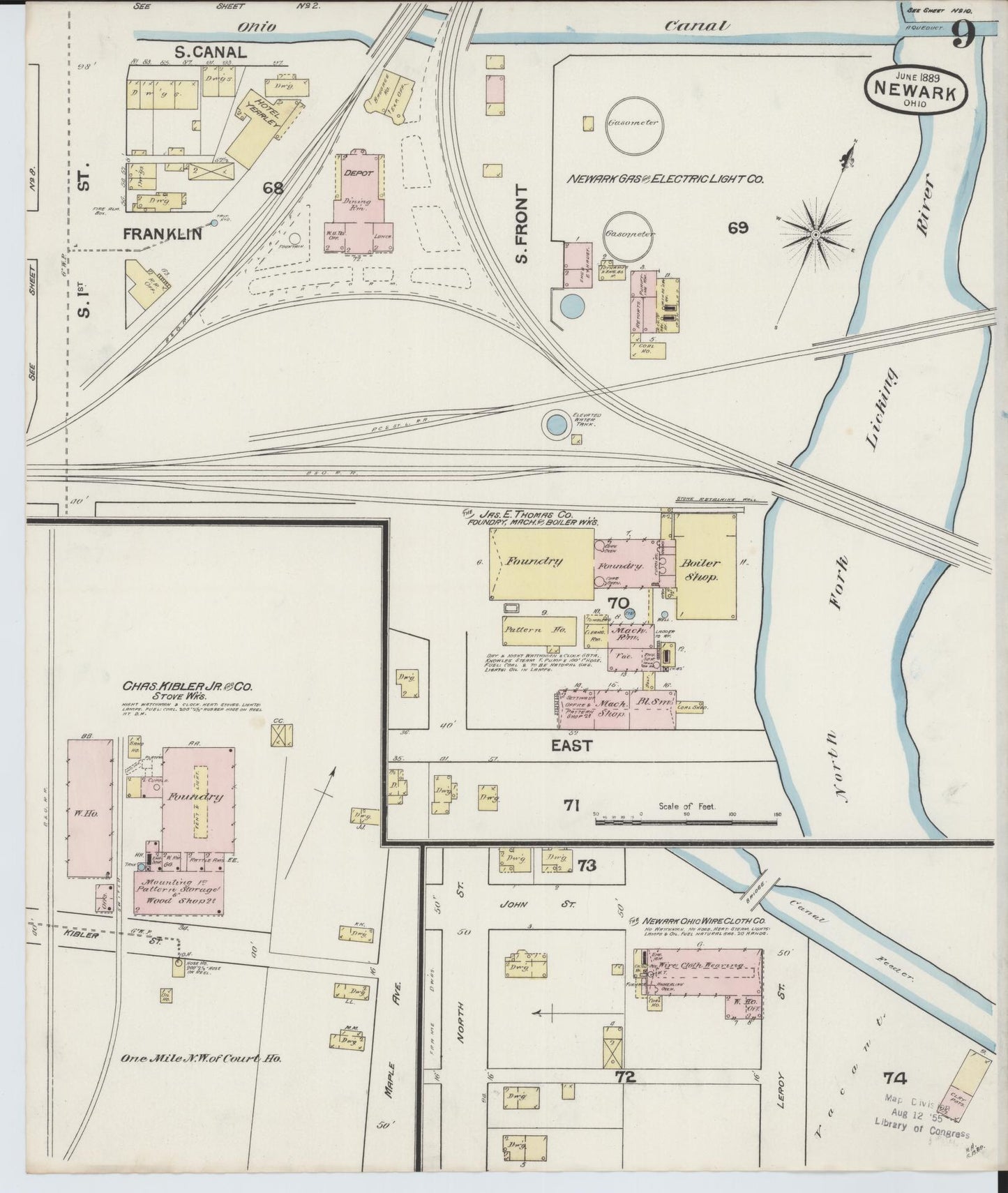 Sanborn Fire Insurance Map from Newark, Licking County, Ohio (1889), Sheet #0009 - Complete Map Set gallery image, historic Sanborn map, vintage wall art, Ohio Ohio