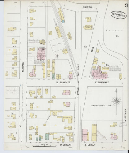 Sanborn Fire Insurance Map from Tecumseh, Lenawee County, Michigan (1888), Sheet #0003 - Historic Sanborn Fire Insurance Map Print, vintage old map wall art, antique decor, genealogy gift, Michigan Michigan map