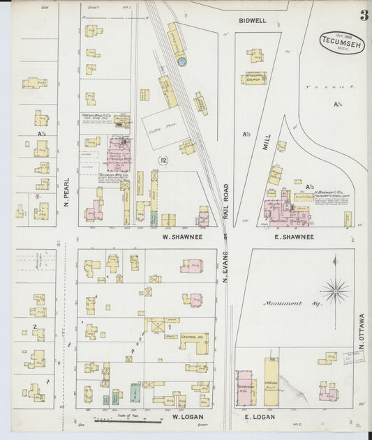 Sanborn Fire Insurance Map from Tecumseh, Lenawee County, Michigan (1888), Sheet #0003 - Historic Sanborn Fire Insurance Map Print, vintage old map wall art, antique decor, genealogy gift, Michigan Michigan map