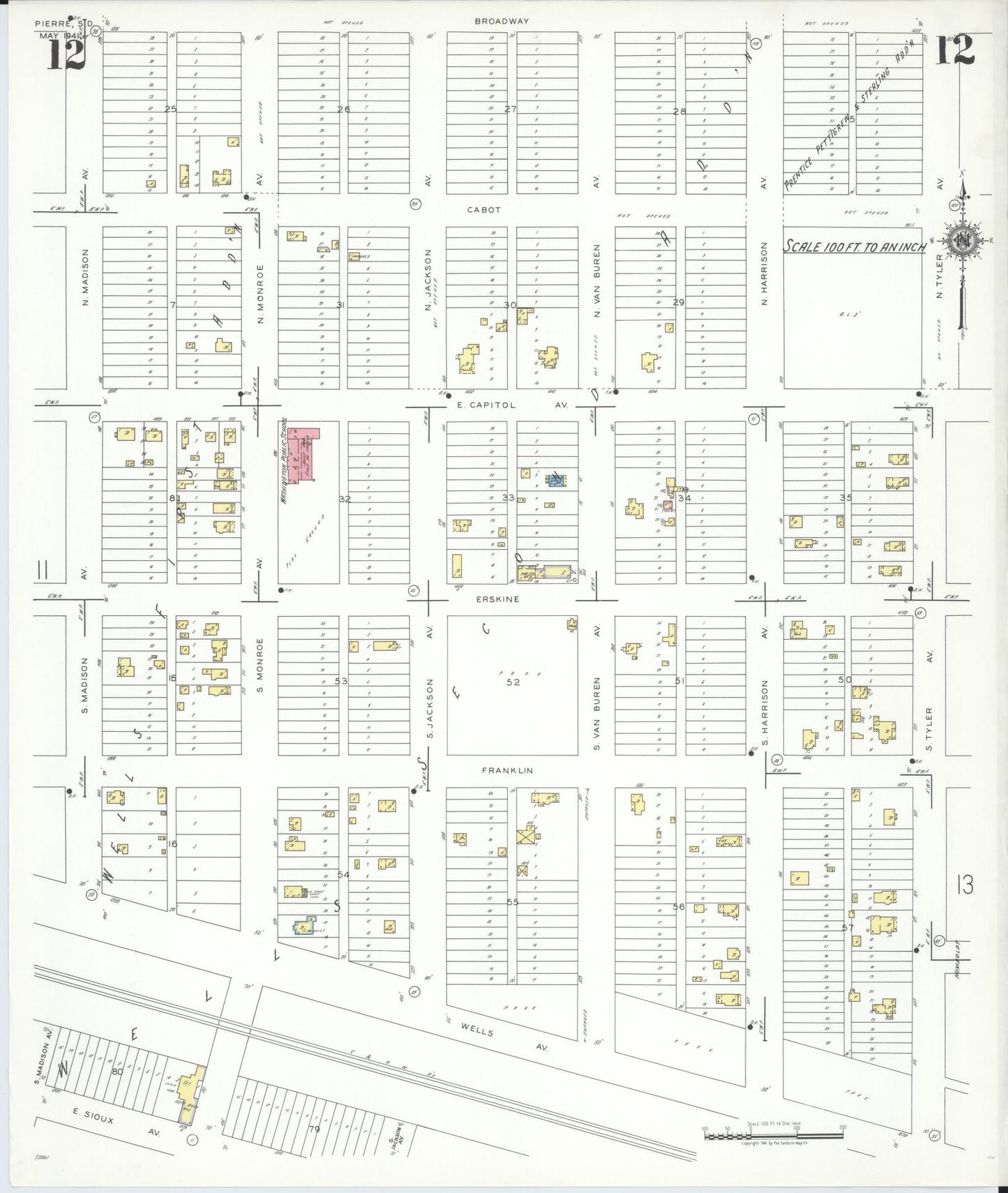Sanborn Fire Insurance Map from Pierre, Hughes County, South Dakota (1941), Sheet #0012 - Complete Map Set gallery image, historic Sanborn map, vintage wall art, South Dakota South Dakota