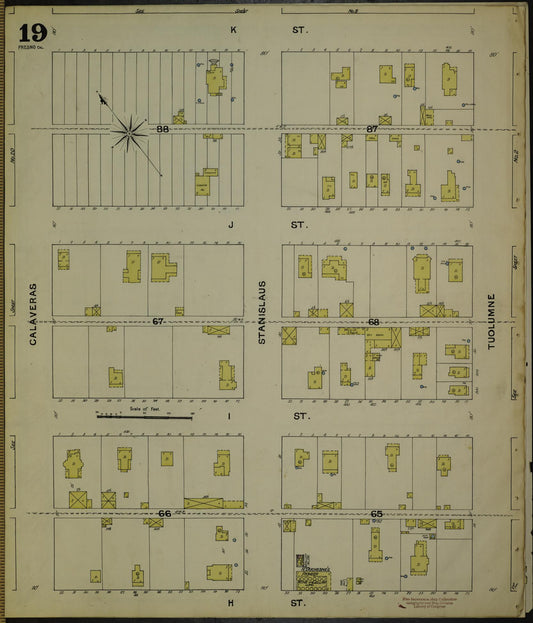 Sanborn Fire Insurance Map from Fresno, Fresno County, California (1888), Sheet #0019 - Historic Sanborn Fire Insurance Map Print, vintage old map wall art, antique decor, genealogy gift, California California map