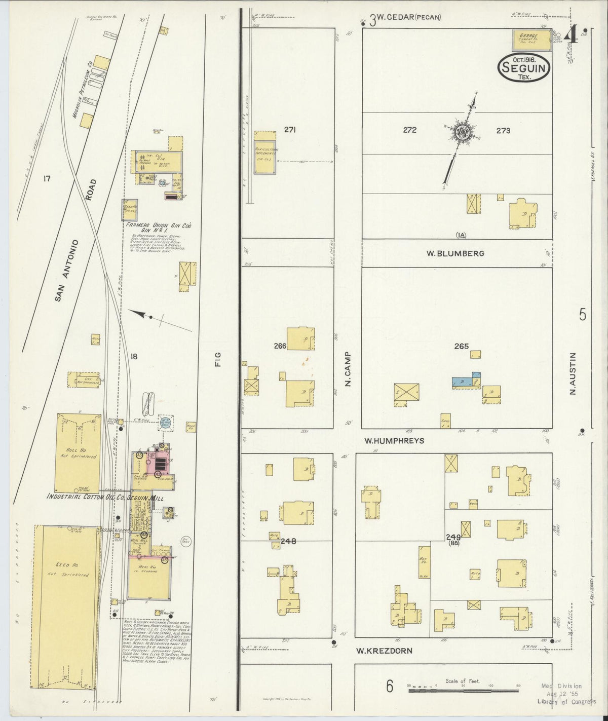 Sanborn Fire Insurance Map from Seguin, Guadalupe County, Texas (1916), Sheet #0004 - Complete Map Set gallery image, historic Sanborn map, vintage wall art, Texas Texas