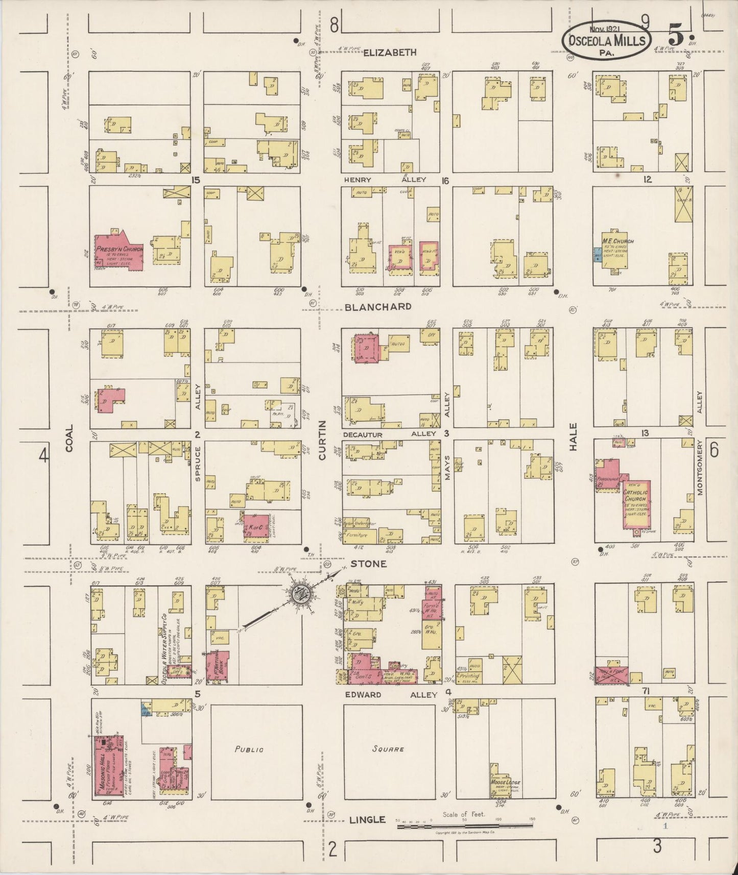 Sanborn Fire Insurance Map from Osceola Mills, Clearfield County, Pennsylvania (1921), Sheet #0005 - Complete Map Set gallery image, historic Sanborn map, vintage wall art, Pennsylvania Pennsylvania