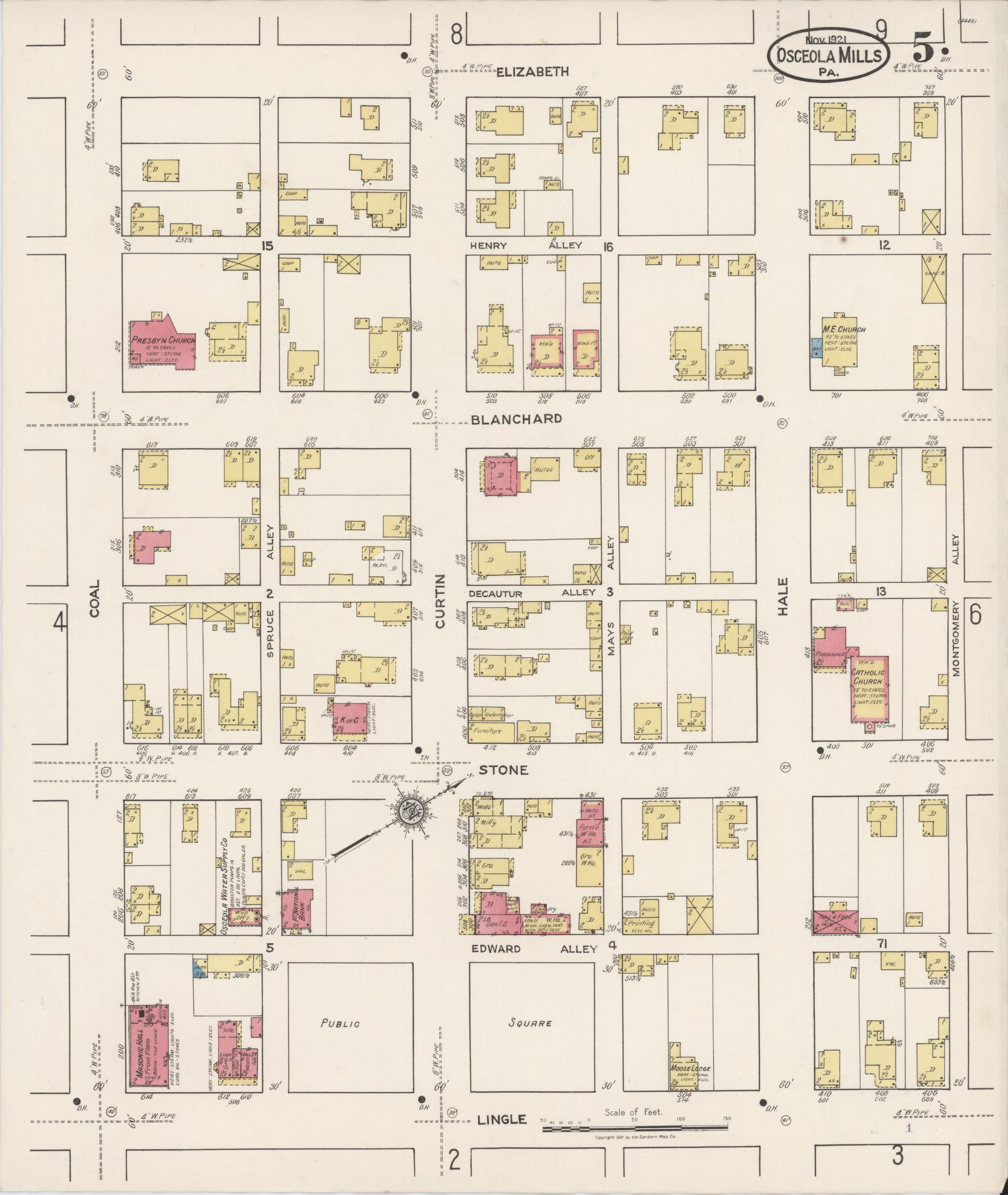 Sanborn Fire Insurance Map from Osceola Mills, Clearfield County, Pennsylvania (1921), Sheet #0005 - Complete Map Set gallery image, historic Sanborn map, vintage wall art, Pennsylvania Pennsylvania