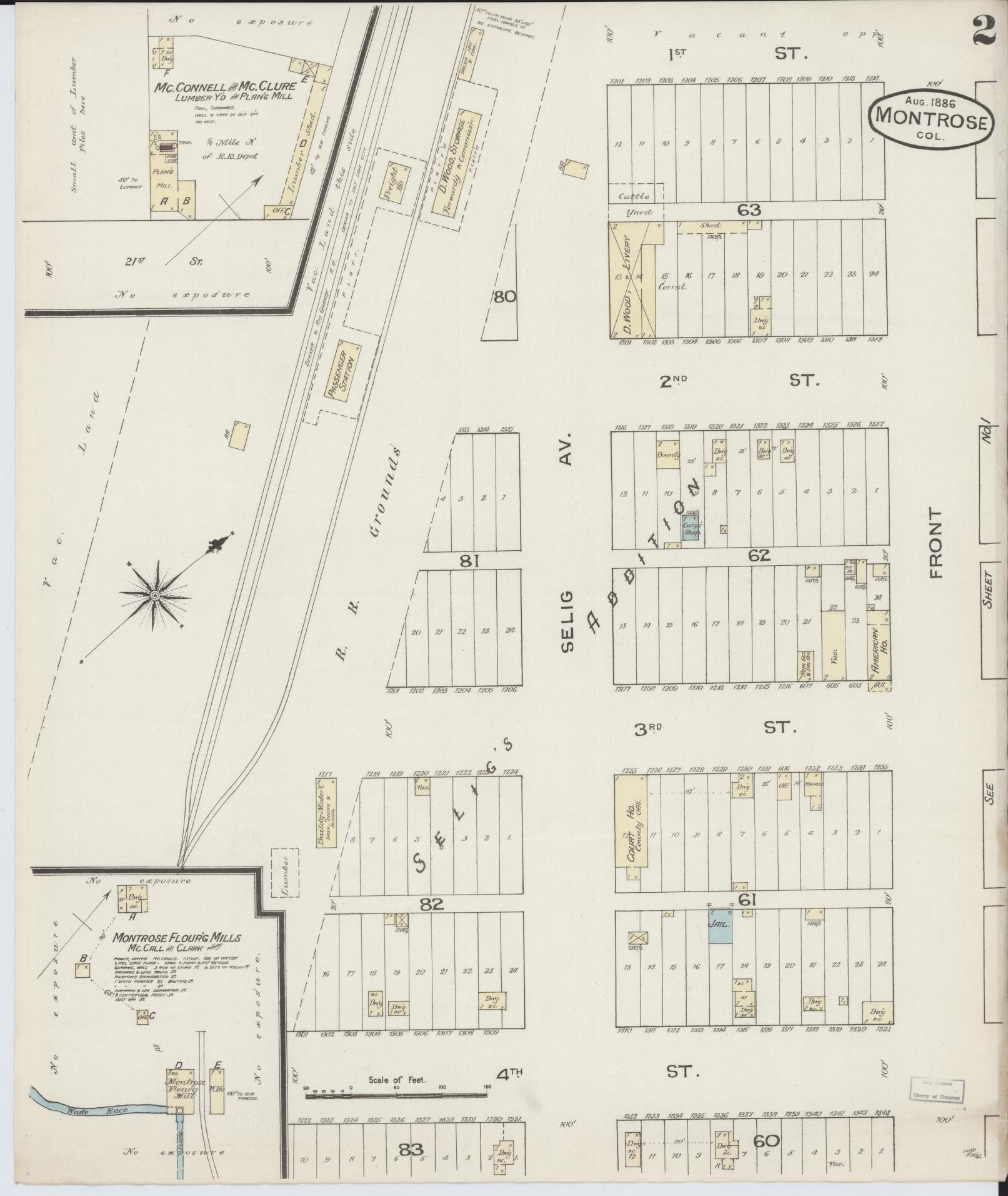 Sanborn Fire Insurance Map from Montrose, Montrose County, Colorado (1886), Sheet #0002 - Historic Sanborn Fire Insurance Map Print, vintage old map wall art, antique decor, genealogy gift, Colorado Colorado map