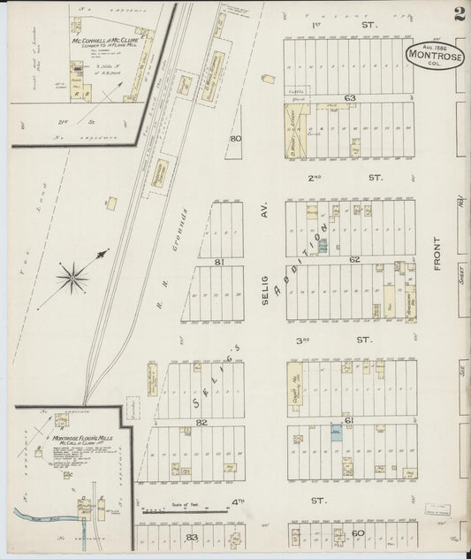 Sanborn Fire Insurance Map from Montrose, Montrose County, Colorado (1886), Sheet #0002 - Historic Sanborn Fire Insurance Map Print, vintage old map wall art, antique decor, genealogy gift, Colorado Colorado map