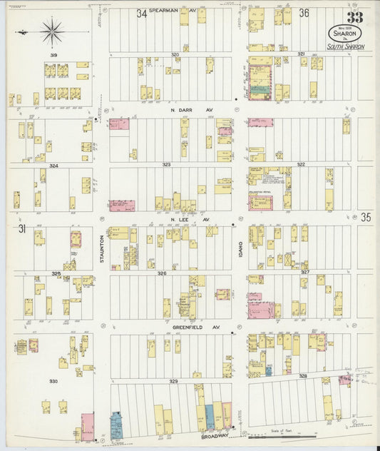 Sanborn Fire Insurance Map from Sharon, Mercer County, Pennsylvania (1908), Sheet #0033 - Historic Sanborn Fire Insurance Map Print, vintage old map wall art, antique decor, genealogy gift, Pennsylvania Pennsylvania map